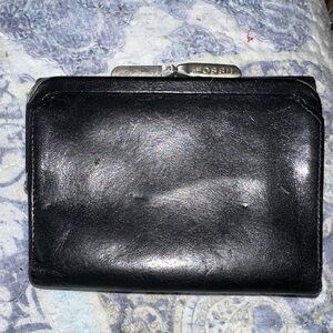 Fossil Black Leather Vintage Kiss-lock Wallet